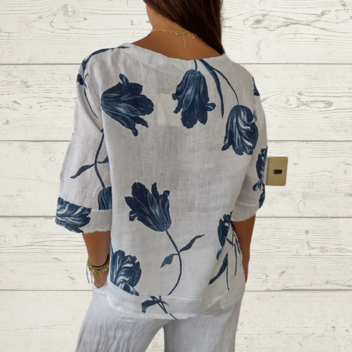 Alisa - langermet bluse med blomster