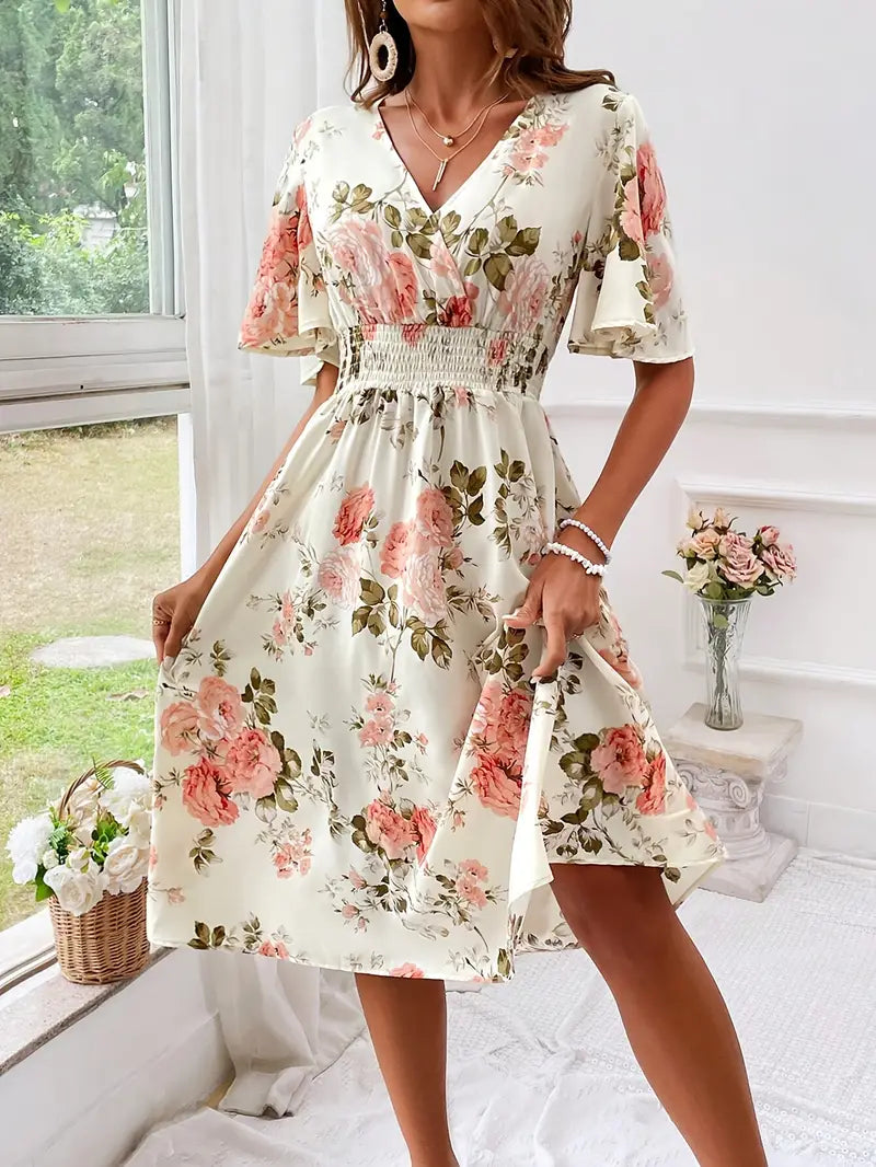 Abigail – v-hals kjole med blomsterprint for sommer